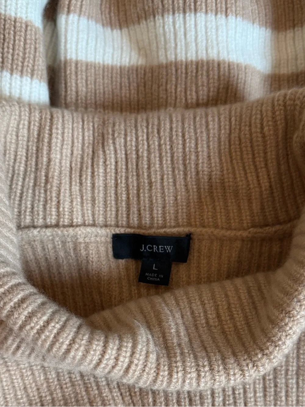 J.Crew Wool and Cashmere Relaxed Tan and Cream Turtleneck, Large Petite